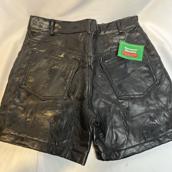 Black Leather Shorts Size 12 Giovanni Navarre Vintage 2002 Italian Stone NOS NWT - Picture 7 of 9